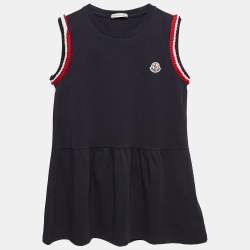Moncler Navy Blue Cotton Knit Ruffled Sleeveless Top 12 Yrs