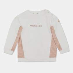 Moncler White Logo Print Cotton Panel Detail Sweatshirt 2 Yrs