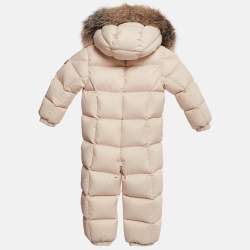 Moncler Pink Nylon Detachable Fur Puffer Onesie 2 Yrs