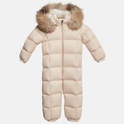 Moncler Pink Nylon Detachable Fur Puffer Onesie 2 Yrs