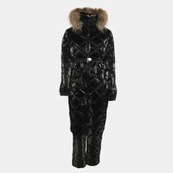 Pre Owned Moncler Black Quilted Nylon Hooded Jumpsuit Ski Jacket 14Y