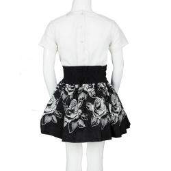 Monnalisa Monochrome Rose Emroidered Gathered Skirt 4 Yrs