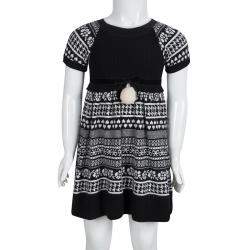 Monnalisa Monochrome Knit Pom-Pom Detail Short Sleeve Dress 4 Yrs