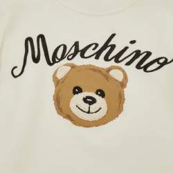 مملوكة مسبقًا Moschino Kids White Logo Embroidered Teddy Bear Print Cotton Ruffle Dress 4 Yrs