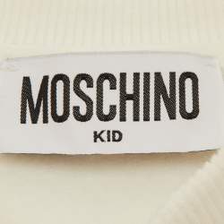 مملوكة مسبقًا Moschino Kids White Logo Embroidered Teddy Bear Print Cotton Ruffle Dress 4 Yrs
