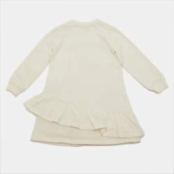 مملوكة مسبقًا Moschino Kids White Logo Embroidered Teddy Bear Print Cotton Ruffle Dress 4 Yrs