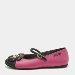 Pre Owned Moschino Pink/Black Leather Flower Ballet Flats Size 33