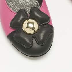 Pre Owned Moschino Pink/Black Leather Flower Ballet Flats Size 33