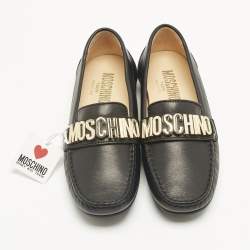 Pre Owned Moschino Black Leather Logo Driving Loafers Size 33 