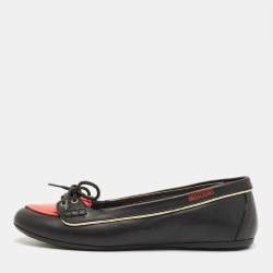 Pre Owned Moschino Red/Black Patent and Leather Heart Ballet Flats Size 33