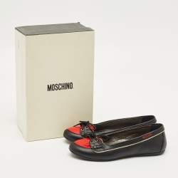 Pre Owned Moschino Red/Black Patent and Leather Heart Ballet Flats Size 33