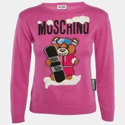 Moschino Teen Pink Bear Pattern Cotton Knit Sweater 10 Yrs