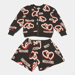 Pre Owned Moschino Kids Black Logo Print Cotton Shorts Set 4Yrs
