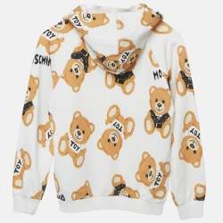 Pre Owned Moschino Kids White Teddy Print Cotton Hoodie 10Yrs