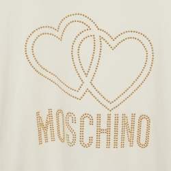 Pre Owned Moschino Teen White Cotton Knit Rhinestone Detail Top 14 Yrs