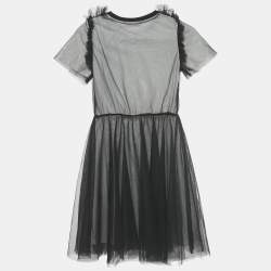 Pre Owned MSGM Kids Black Logo Applique Tulle Dress 10Yrs 