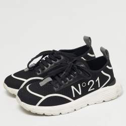 Pre Owned N°21 Black Knit Fabric and Leather Lace Up Sneakers Size 40
