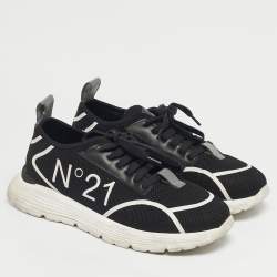 Pre Owned N°21 Black Knit Fabric and Leather Lace Up Sneakers Size 40