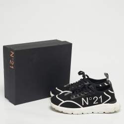 Pre Owned N°21 Black Knit Fabric and Leather Lace Up Sneakers Size 40
