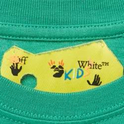 Off-White Kids Green Printed Cotton Crew Neck T-Shirt 10 Yrs