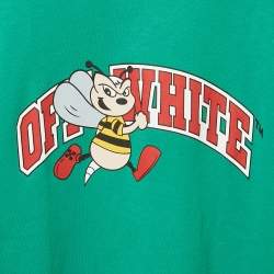 Off-White Kids Green Printed Cotton Crew Neck T-Shirt 10 Yrs