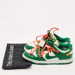 Pre Owned Off-White x Nike Green/White Leather Dunk Low Top Sneakers Size 36