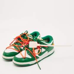Pre Owned Off-White x Nike Green/White Leather Dunk Low Top Sneakers Size 36