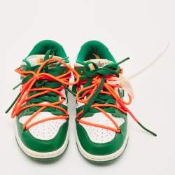 Pre Owned Off-White x Nike Green/White Leather Dunk Low Top Sneakers Size 36