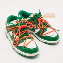Pre Owned Off-White x Nike Green/White Leather Dunk Low Top Sneakers Size 36