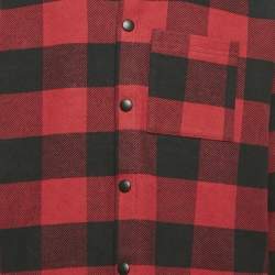 Pre Owned Palm Angels Kids Red/Black Checks Cotton Hooded Shirt 12Yrs