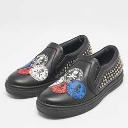 Philipp Plein Black Leather Studded Medicine Sneakers Size 35