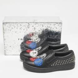 Philipp Plein Black Leather Studded Medicine Sneakers Size 35
