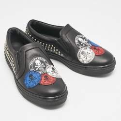 Philipp Plein Black Leather Studded Medicine Sneakers Size 35