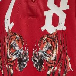 Pre Owned Philipp Plein Junior Red Printed Roar Polo T-Shirt 8 Yrs