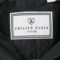 Pre Owned Philipp Plein Junior Black Cotton Button Front Little Boss Shirt 6 Yrs