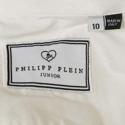 Pre Owned Philipp Plein Junior White Cotton Little Boss Shirt 10 Yrs 