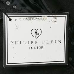 Pre Owned  Philipp Plein Junior Black Studded Faux Leather Denim Jacket 8 Yrs