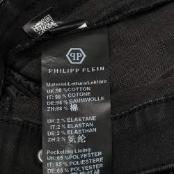 Pre Owned  Philipp Plein Junior Black Studded Faux Leather Denim Jacket 8 Yrs