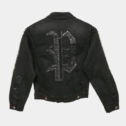 Pre Owned  Philipp Plein Junior Black Studded Faux Leather Denim Jacket 8 Yrs