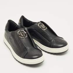 Pre Owned Philipp Plein Black Leather Studded Elles Sneakers Size 35