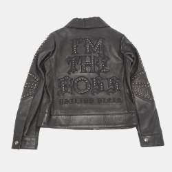 Pre Owned Philipp Plein Junior Black Studded Textured Leather Detail Jacket 8 Yrs