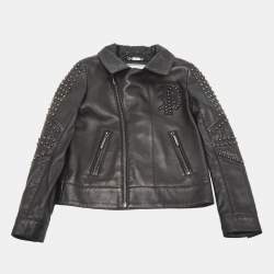 Pre Owned Philipp Plein Junior Black Studded Textured Leather Detail Jacket 8 Yrs