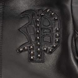 Pre Owned Philipp Plein Junior Black Studded Textured Leather Detail Jacket 8 Yrs