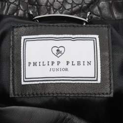 Pre Owned Philipp Plein Junior Black Studded Textured Leather Detail Jacket 8 Yrs