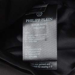 Pre Owned Philipp Plein Junior Black Studded Textured Leather Detail Jacket 8 Yrs