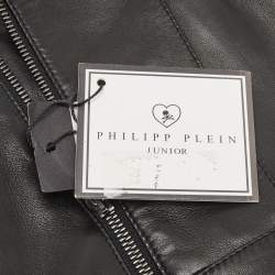 Pre Owned Philipp Plein Junior Black Studded Textured Leather Detail Jacket 8 Yrs