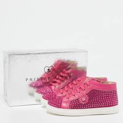 Philipp Plein Pink Suede Crystal Embellished High Top Sneakers Size 29