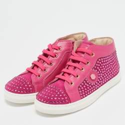 Philipp Plein Pink Suede Crystal Embellished High Top Sneakers Size 29