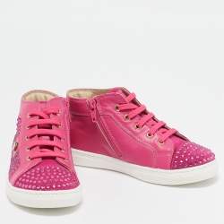 Philipp Plein Pink Suede Crystal Embellished High Top Sneakers Size 29