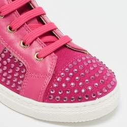 Philipp Plein Pink Suede Crystal Embellished High Top Sneakers Size 29
